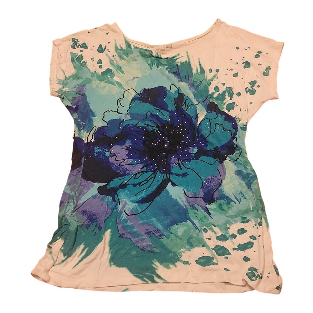 Vtg Y2K Womens Sequined Floral Shirt Size S Blue Purple White Art To Wear